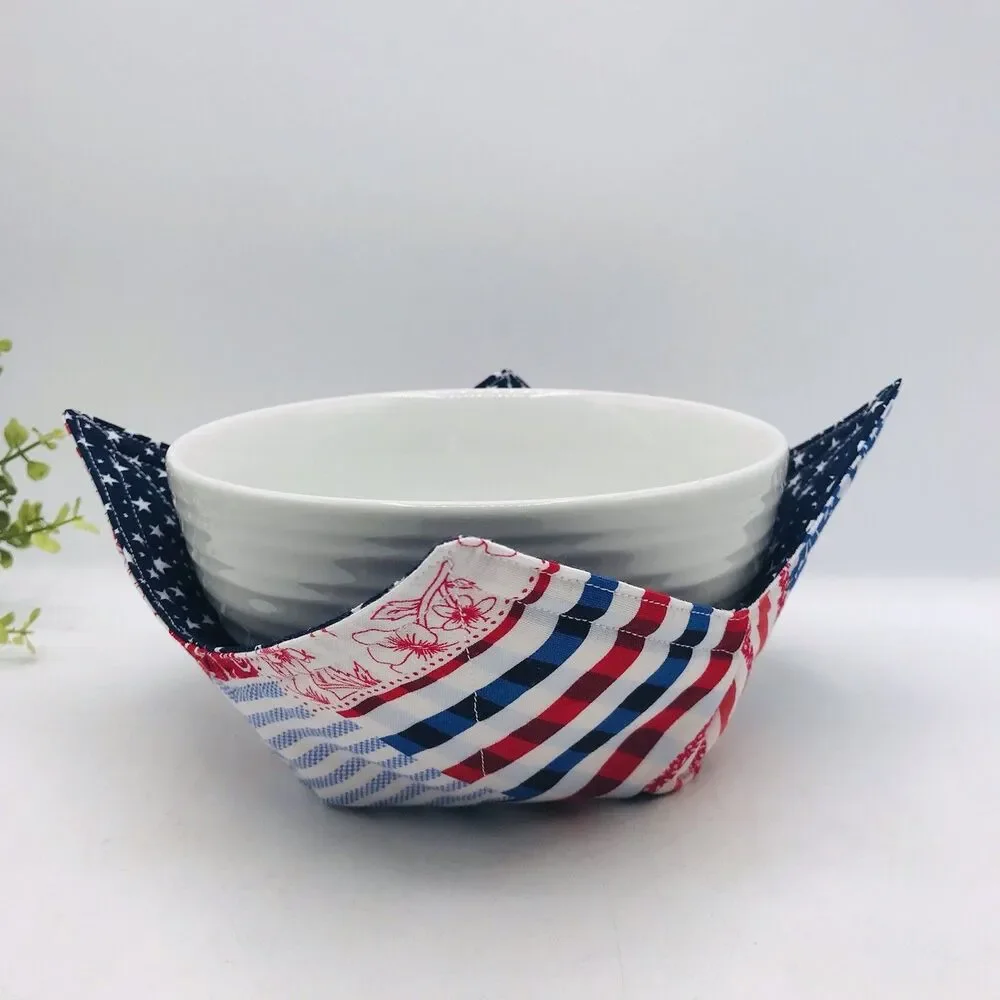 3 Piece Set Microwave Cozies, Reversible Patriotic Patchwork, Plate, Bowl, Pint
